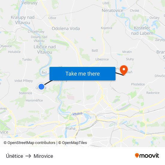 Únětice to Mirovice map