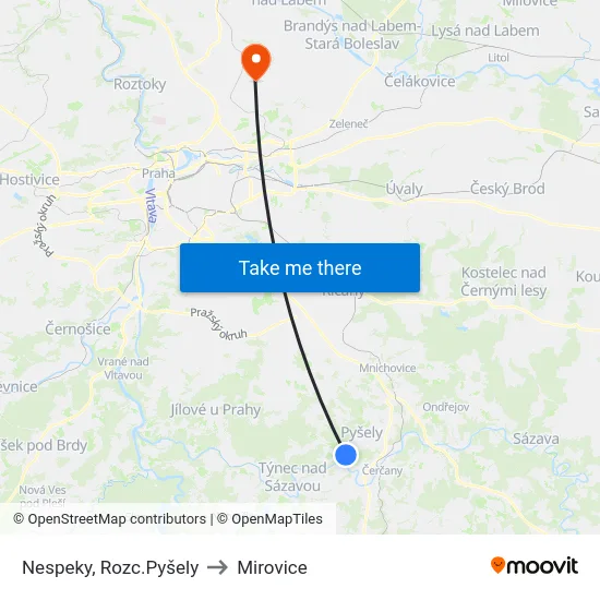 Nespeky, Rozc.Pyšely to Mirovice map
