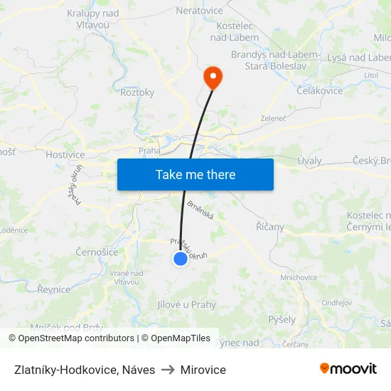 Zlatníky-Hodkovice, Náves to Mirovice map