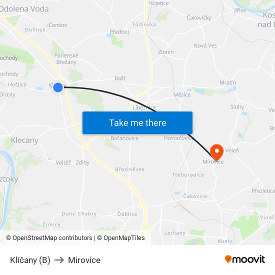 Klíčany (B) to Mirovice map