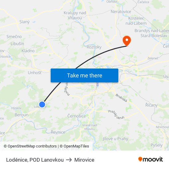 Loděnice, POD Lanovkou to Mirovice map