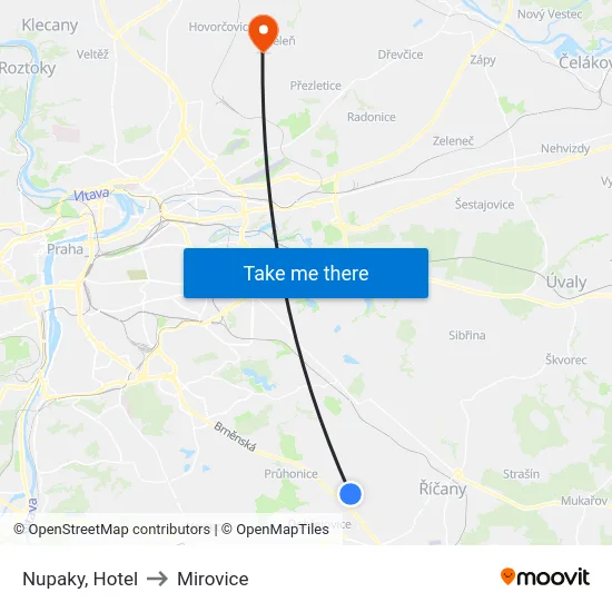 Nupaky, Hotel to Mirovice map