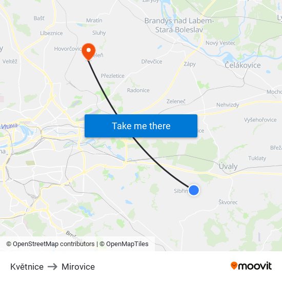 Květnice (B) to Mirovice map