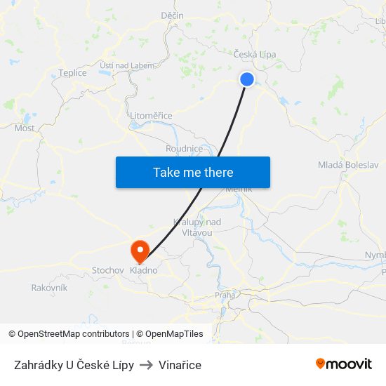 Zahrádky U České Lípy to Vinařice map