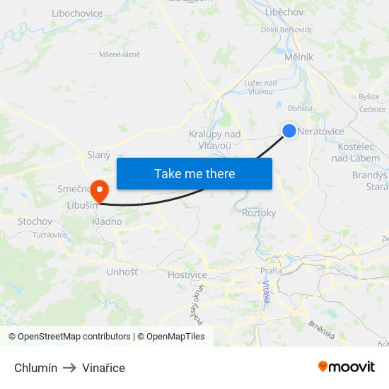 Chlumín to Vinařice map