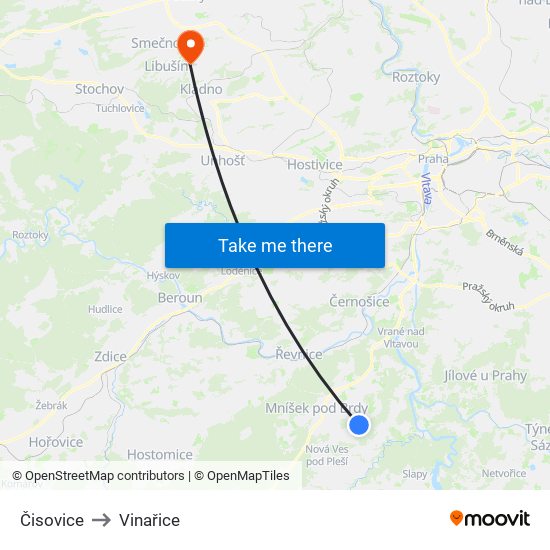 Čisovice to Vinařice map