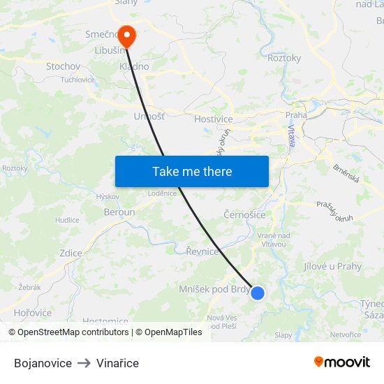 Bojanovice to Vinařice map