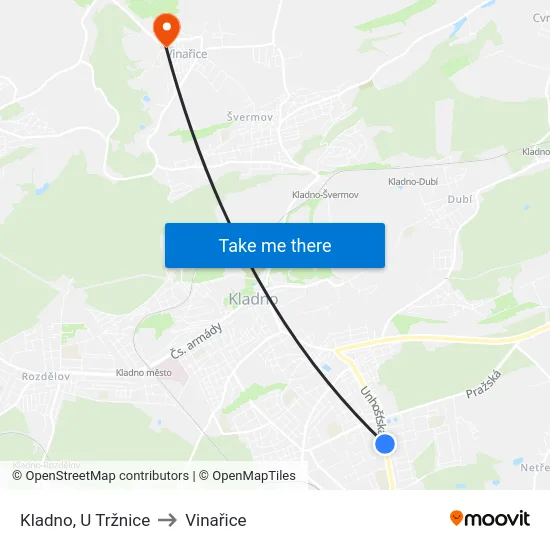 Kladno, U Tržnice to Vinařice map