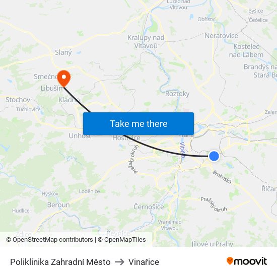 Poliklinika Zahradní Město to Vinařice map