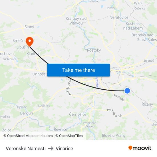 Veronské Náměstí to Vinařice map