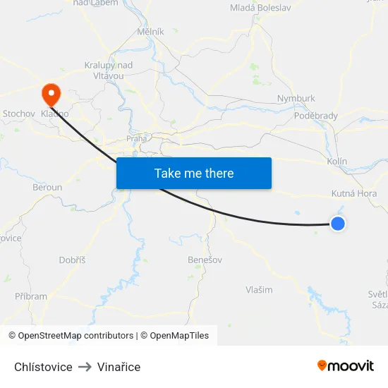 Chlístovice to Vinařice map