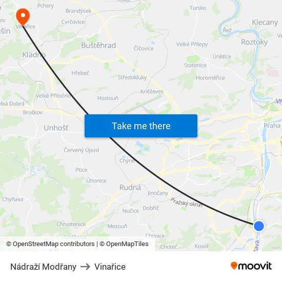 Nádraží Modřany to Vinařice map