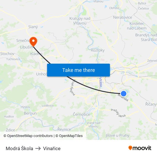 Modrá Škola to Vinařice map