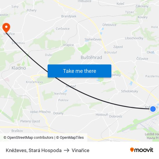 Kněževes, Stará Hospoda to Vinařice map