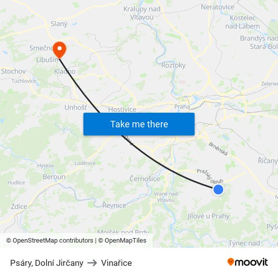 Psáry, Dolní Jirčany to Vinařice map