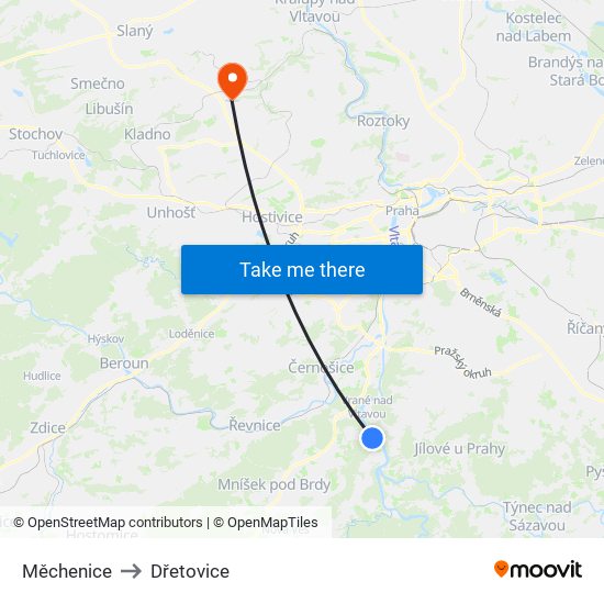 Měchenice to Dřetovice map