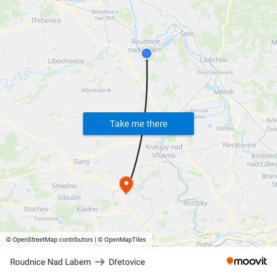 Roudnice Nad Labem to Dřetovice map