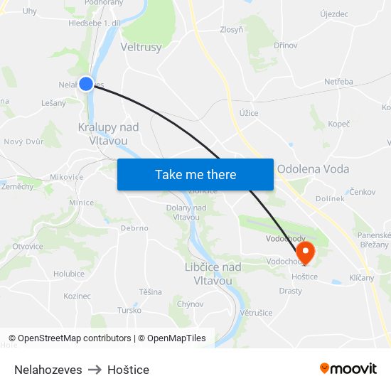 Nelahozeves to Hoštice map