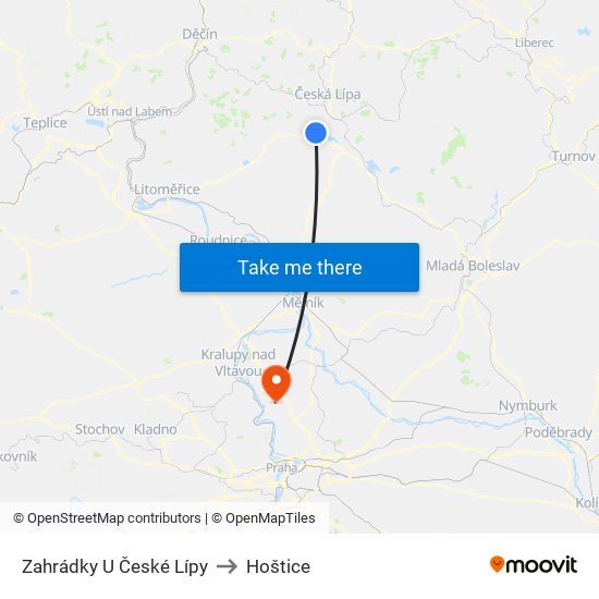 Zahrádky U České Lípy to Hoštice map