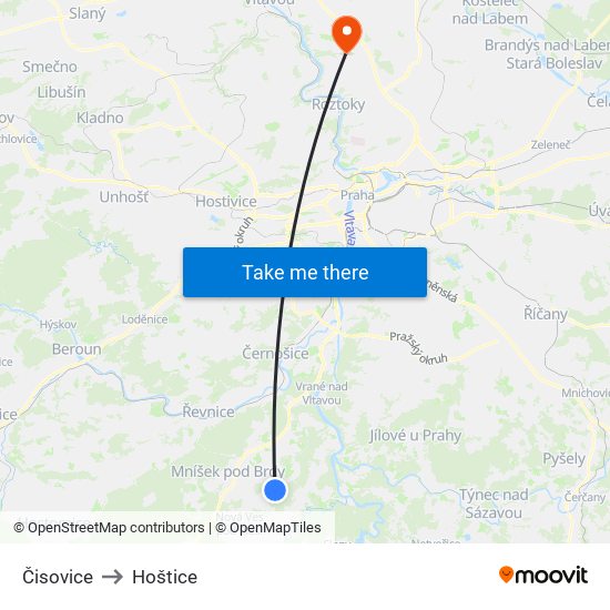 Čisovice to Hoštice map