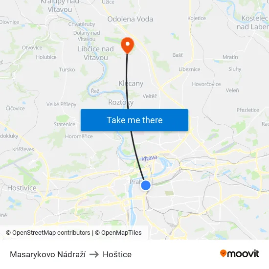 Masarykovo Nádraží to Hoštice map