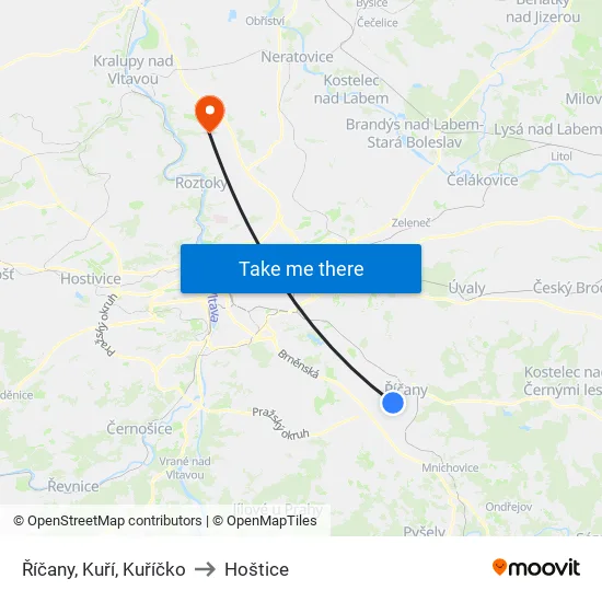 Říčany, Kuří, Kuříčko to Hoštice map