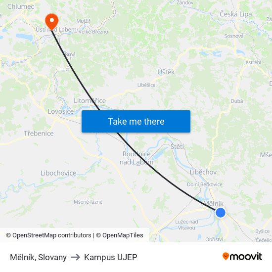 Mělník, Slovany to Kampus UJEP map