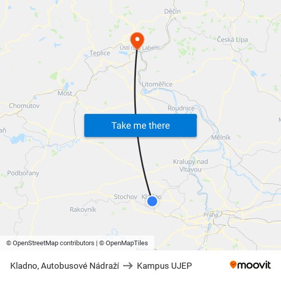 Kladno, Autobusové Nádraží to Kampus UJEP map