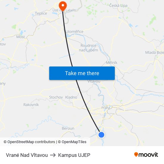 Vrané Nad Vltavou to Kampus UJEP map