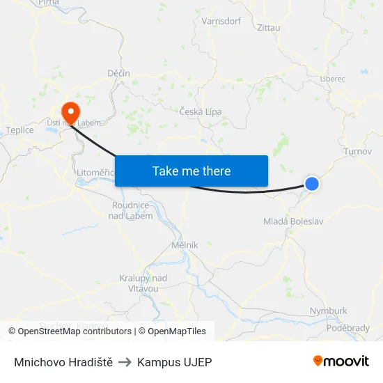 Mnichovo Hradiště to Kampus UJEP map