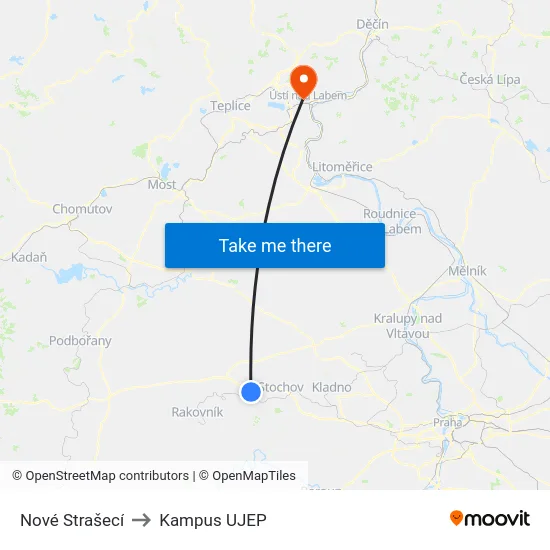 Nové Strašecí to Kampus UJEP map