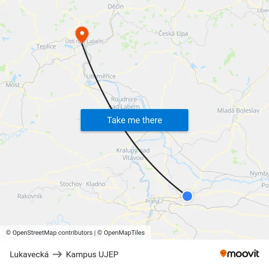Lukavecká to Kampus UJEP map