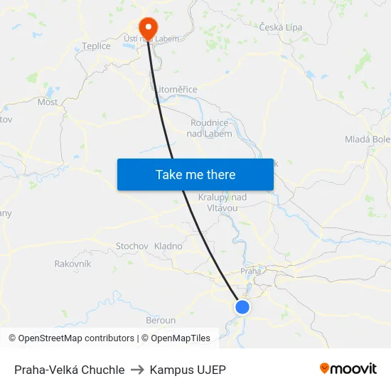 Praha-Velká Chuchle to Kampus UJEP map