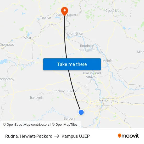 Rudná, Hewlett-Packard to Kampus UJEP map