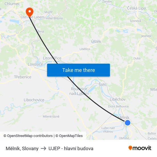 Mělník, Slovany to UJEP - hlavní budova map