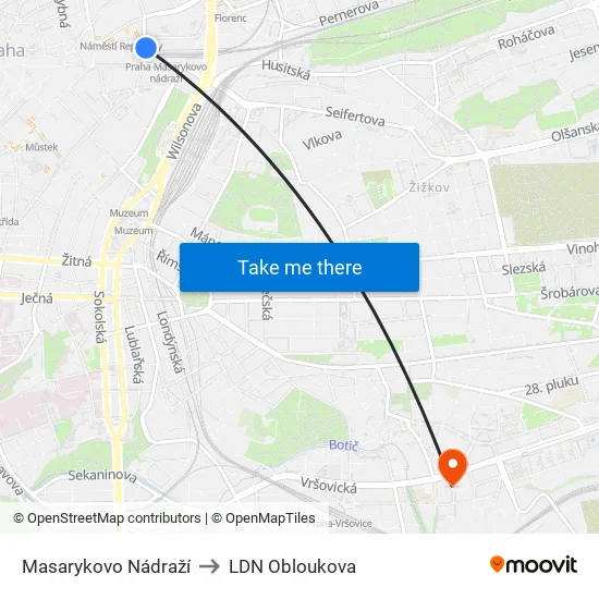 Masarykovo Nádraží to LDN Obloukova map