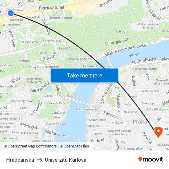 Hradčanská to Univerzita Karlova map