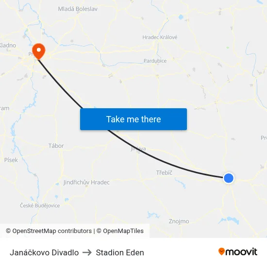 Janáčkovo Divadlo to Stadion Eden map
