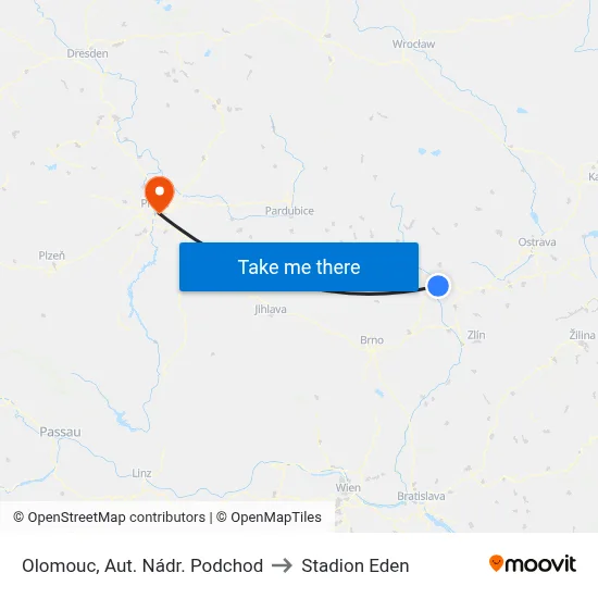 Olomouc, Aut. Nádr. Podchod to Stadion Eden map