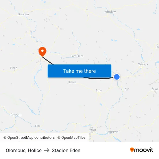 Olomouc, Holice to Stadion Eden map