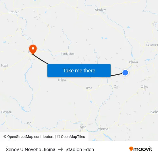 Šenov U Nového Jičína to Stadion Eden map