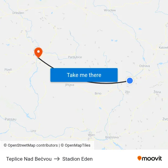 Teplice Nad Bečvou to Stadion Eden map