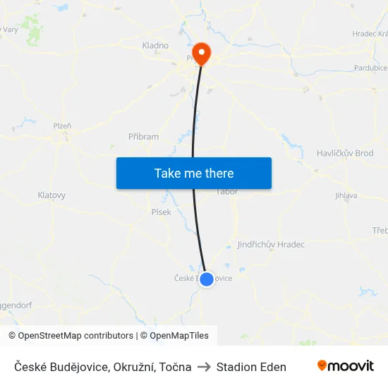 České Budějovice, Okružní, Točna to Stadion Eden map