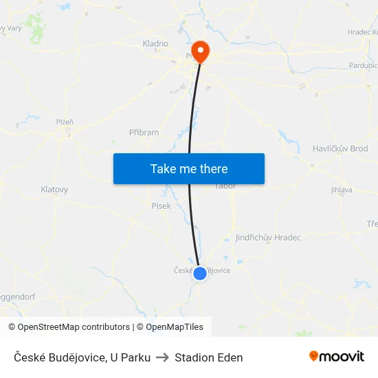České Budějovice, U Parku to Stadion Eden map