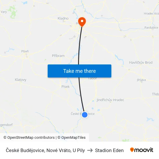 České Budějovice, Nové Vráto, U Pily to Stadion Eden map