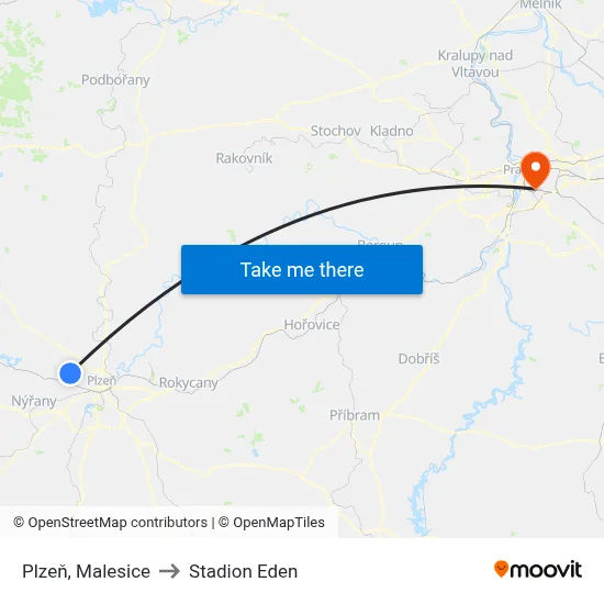 Plzeň, Malesice to Stadion Eden map