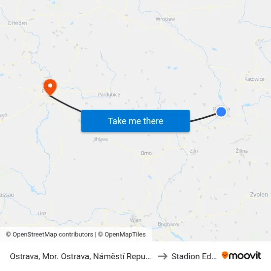 Ostrava, Mor. Ostrava, Náměstí Republiky to Stadion Eden map