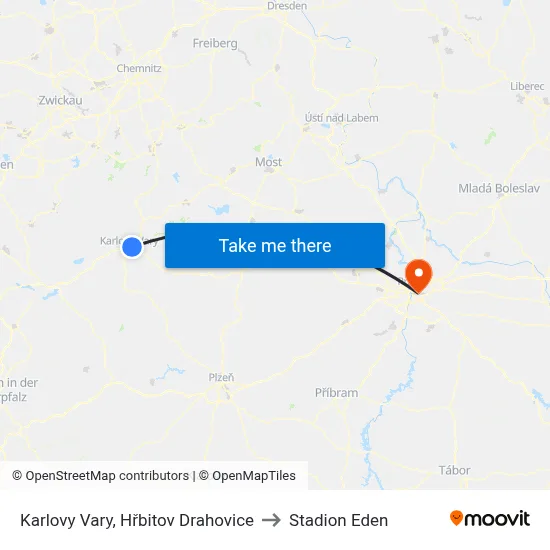 Karlovy Vary, Hřbitov Drahovice to Stadion Eden map