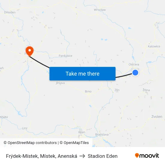 Frýdek-Místek, Místek, Anenská to Stadion Eden map