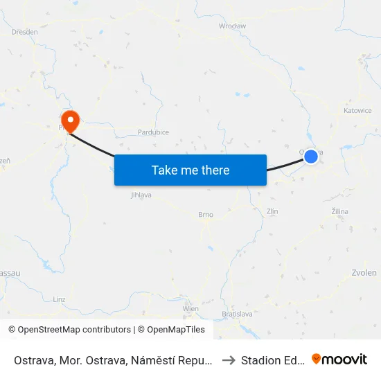 Ostrava, Mor. Ostrava, Náměstí Republiky to Stadion Eden map